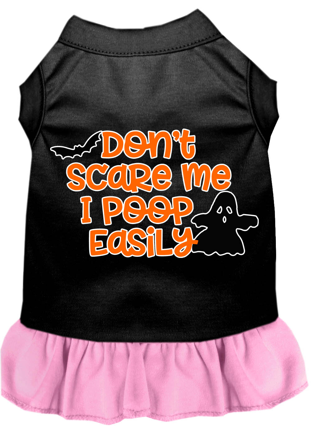 Don't Scare Me, Poops Easily Screen Print Dog Dress Black with Light Pink XS